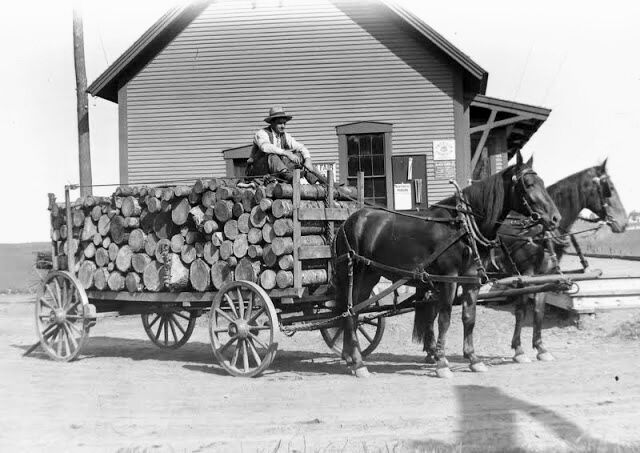 C.H. Davis with load of wood -1908 in front of Danville Railroad Station - Danville Historical Society.jpg